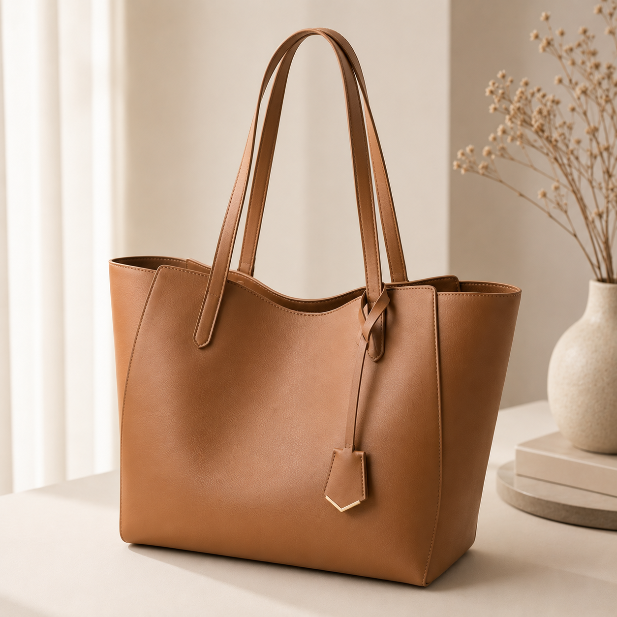 Cabas Bag  กระเป๋าสะพายไหล่ผู้หญิง กระเป๋า Tote ใบใหญ่ จุของเยอะ กระเป๋าถือทำงาน สไตล์เกาหลี เรียบหรู สีน้ำตาลคาราเมล