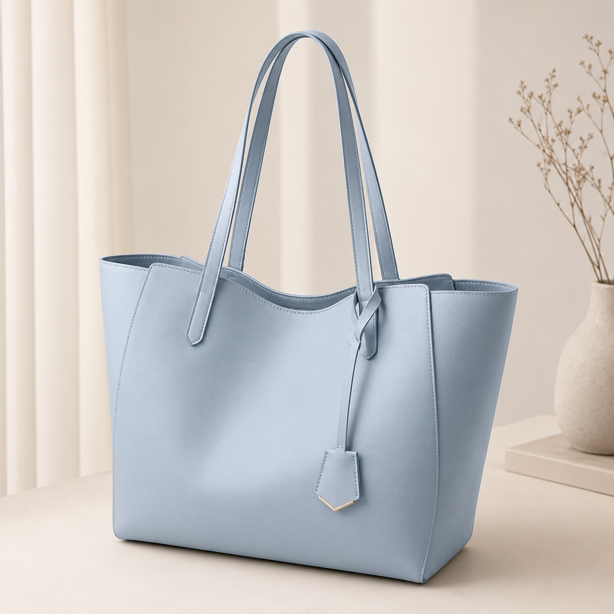Cabas Bag  กระเป๋าสะพายไหล่ผู้หญิง กระเป๋า Tote ใบใหญ่ จุของเยอะ กระเป๋าถือทำงาน สไตล์เกาหลี เรียบหรู สีฟ้าอ่อน