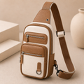 กระเป๋าผู้ชายคาดอก crossbody สีน้ำตาลอ่อน-ขาว