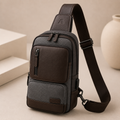 กระเป๋าผู้ชายคาดอก crossbody สีน้ำตาลเข้ม-เทา