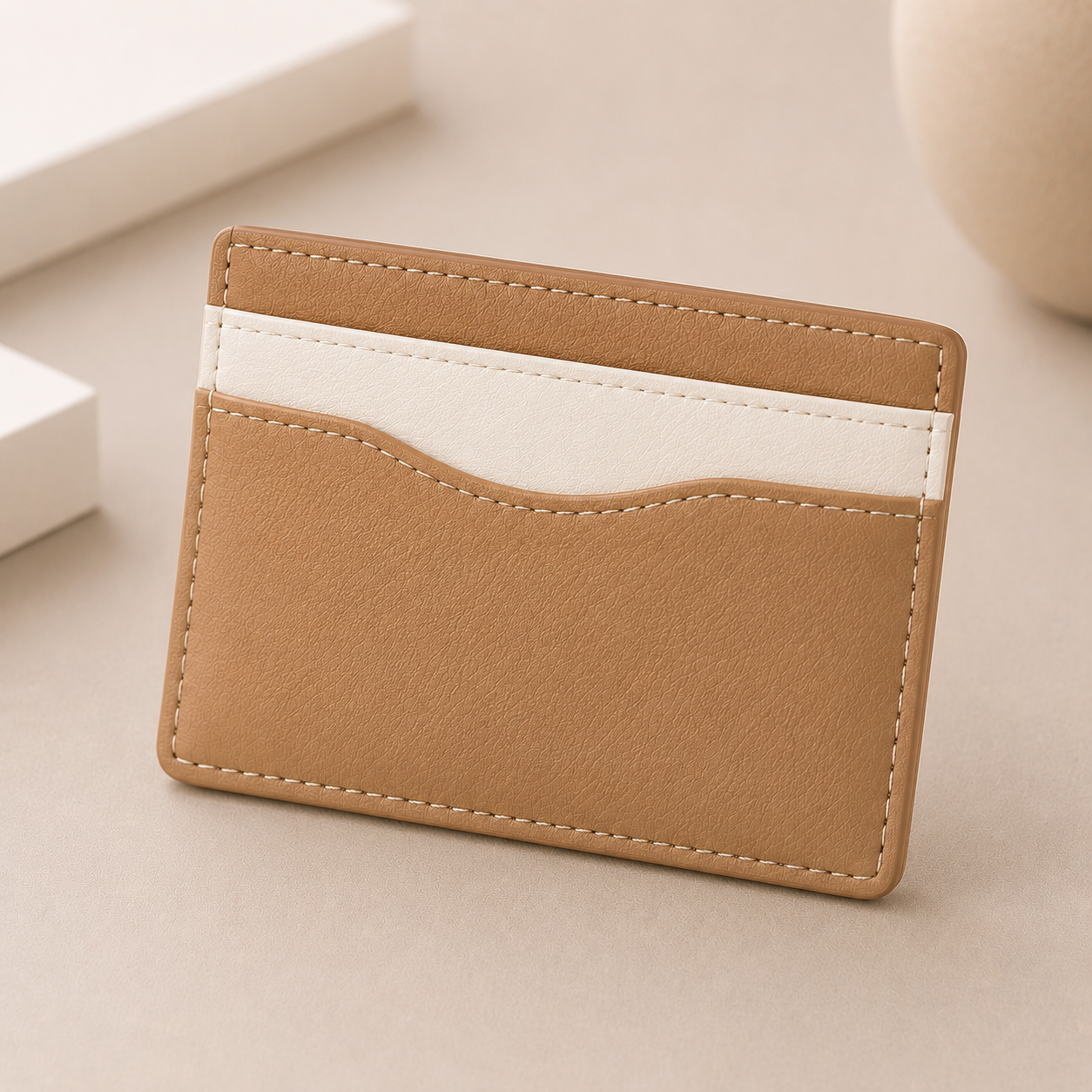 DoDo Bag Card Holder บางเบา ขนาดกะทัดรัด พกพาง่าย สีน้ำตาลอ่อน-ขาว