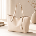 Cabas Bag กระเป๋าสะพายไหล่ผู้หญิง ทรง Tote เรียบหรู หนังนิ่ม สีเบจครีม